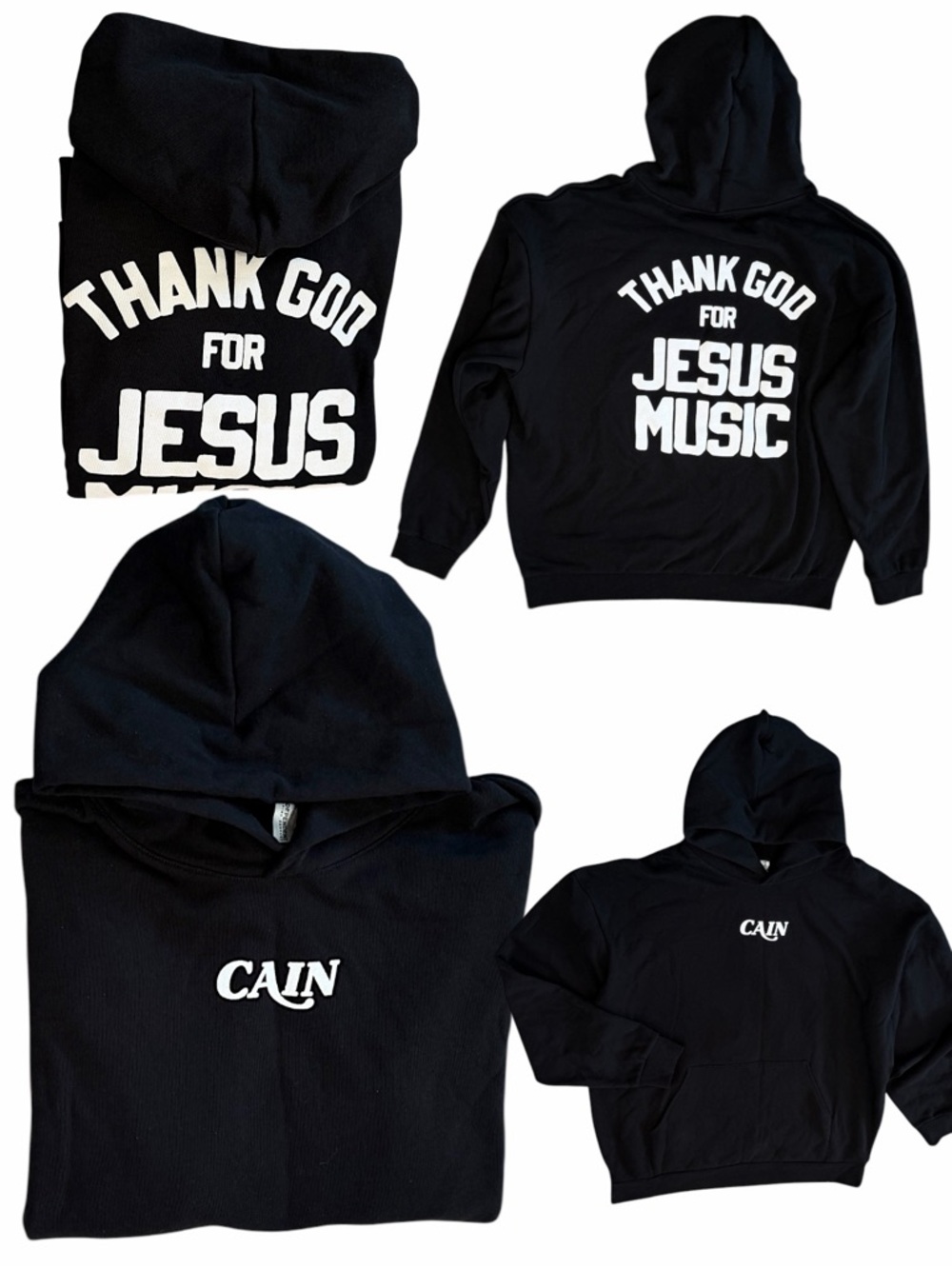 New Men’s Thank God for Jesus Music X Cain Heavy Black White Hoodie 3XL